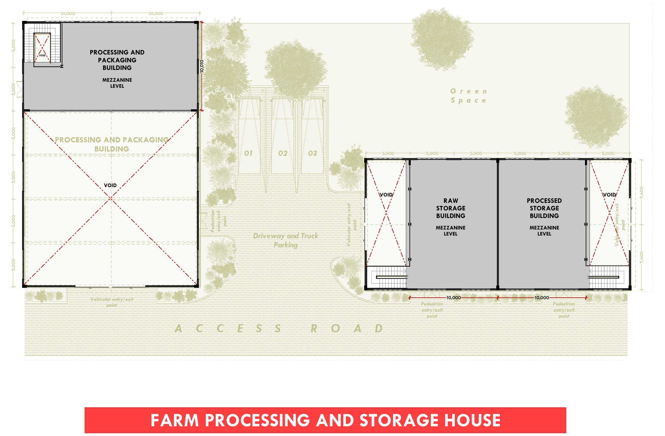 Farm processing and storage house